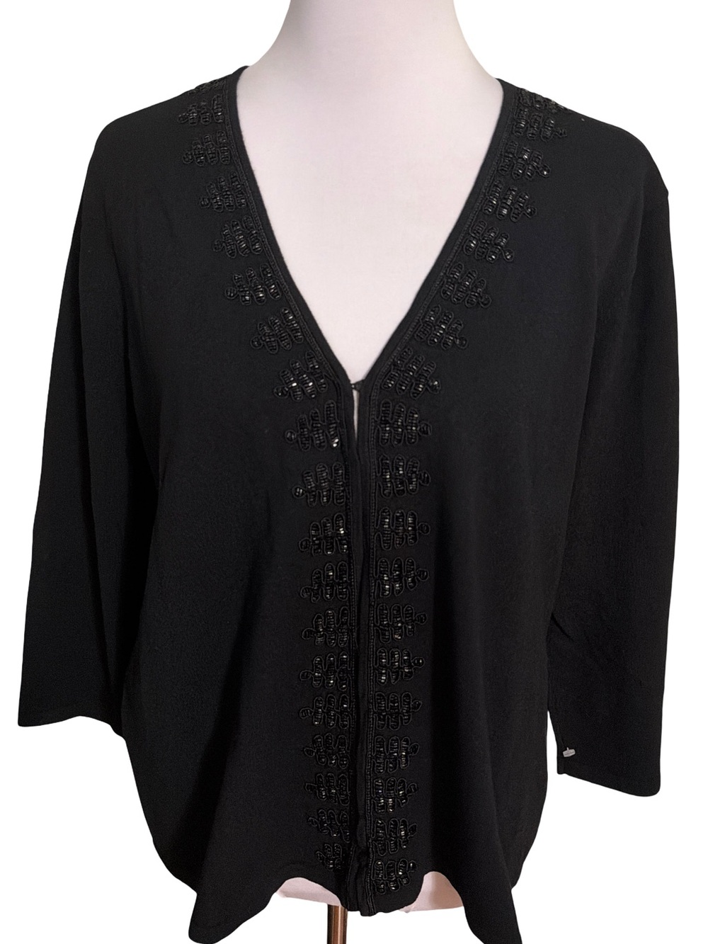 Jones New York Black V-Neck Beaded Cardigan